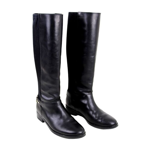 Cole Haan BLACK GENUINE LEATHER SUEDE LOW HEEL ROUND TOE PULL ON TALL BOOTS 7.5B - Picture 2 of 13